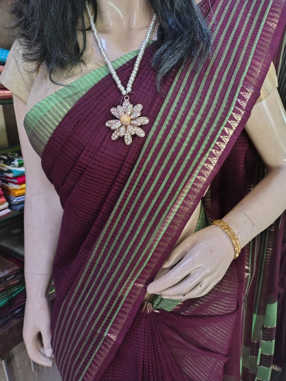 OT26A045 Wine Pure Handloom Mangalgiri Cotton Saree
