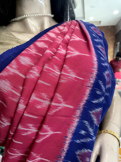 JA25A007 Rose Blue Handloom Pochampally Ikkat Mercerized Cotton Saree