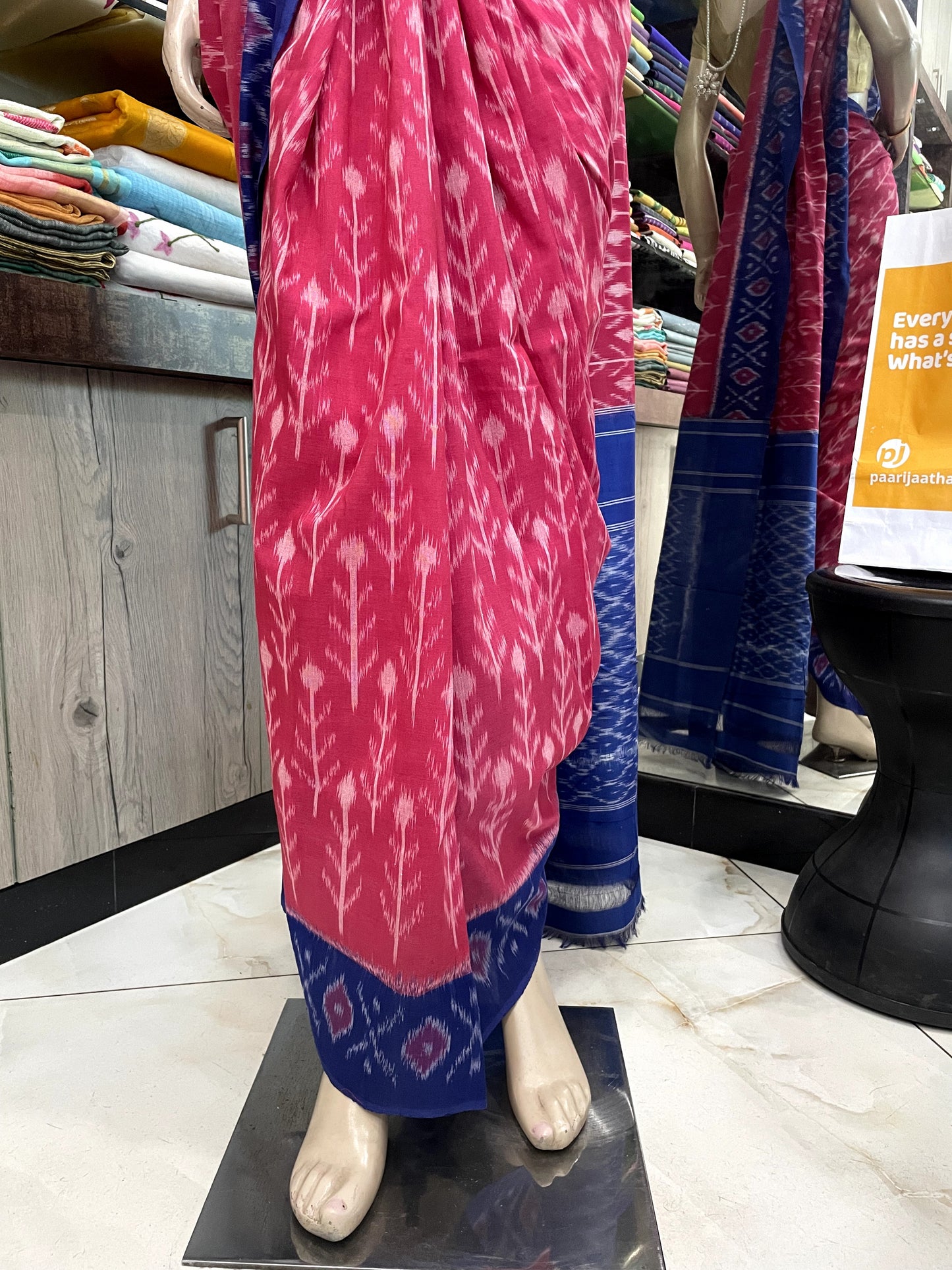 JA25A007 Rose Blue Handloom Pochampally Ikkat Mercerized Cotton Saree