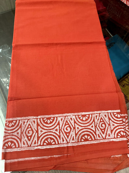 MR23A002 Red White Block Printed Kota Doria Saree