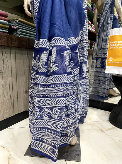 MR23A006 Blue White Block Printed Kota Doria Saree