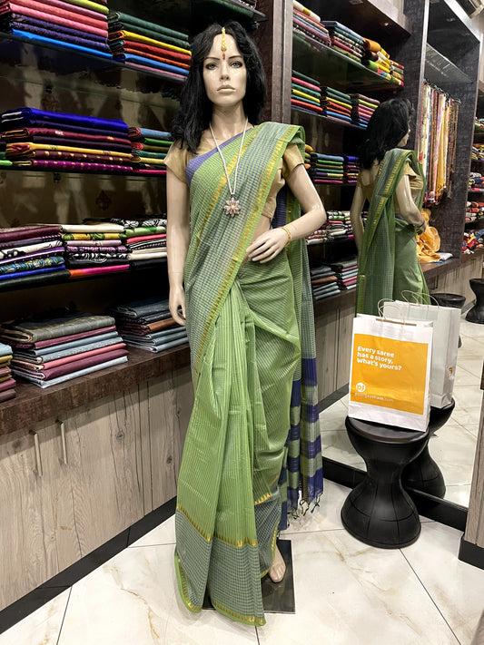 NV24A021 Green Blue Pure Handloom Mangalgiri Cotton Saree