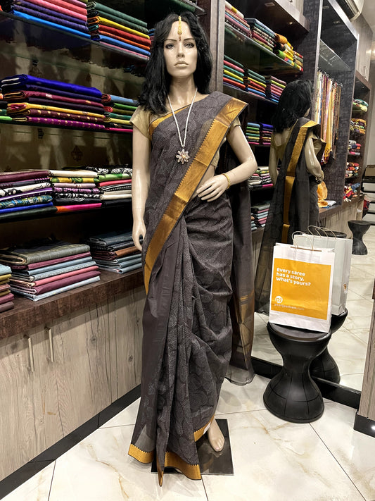 NV24A025 Grey Gold Pure Handloom Mangalgiri Cotton Saree