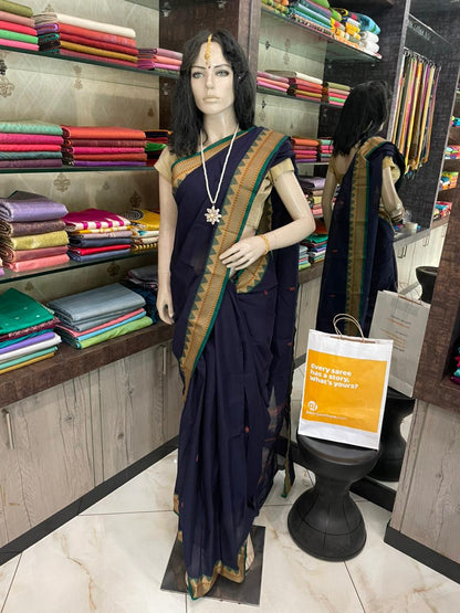 NV25A007 Navy Blue Pure Handloom Kanchi Cotton Saree