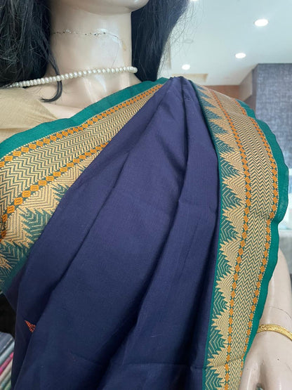 NV25A007 Navy Blue Pure Handloom Kanchi Cotton Saree
