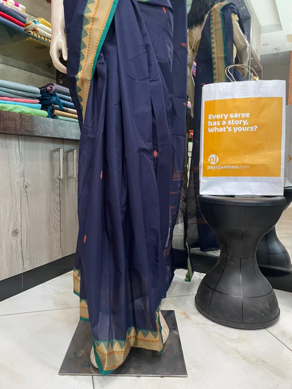 NV25A007 Navy Blue Pure Handloom Kanchi Cotton Saree