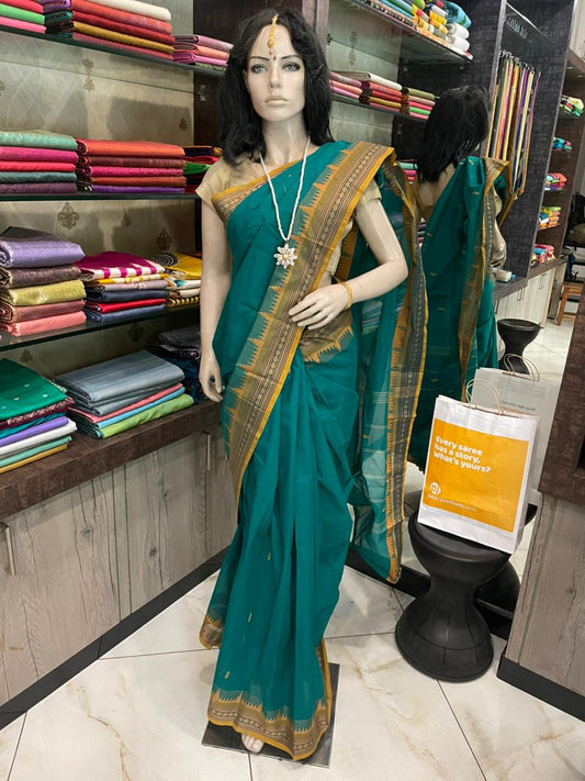 NV25A011 Teal Pure Handloom Kanchi Cotton Saree