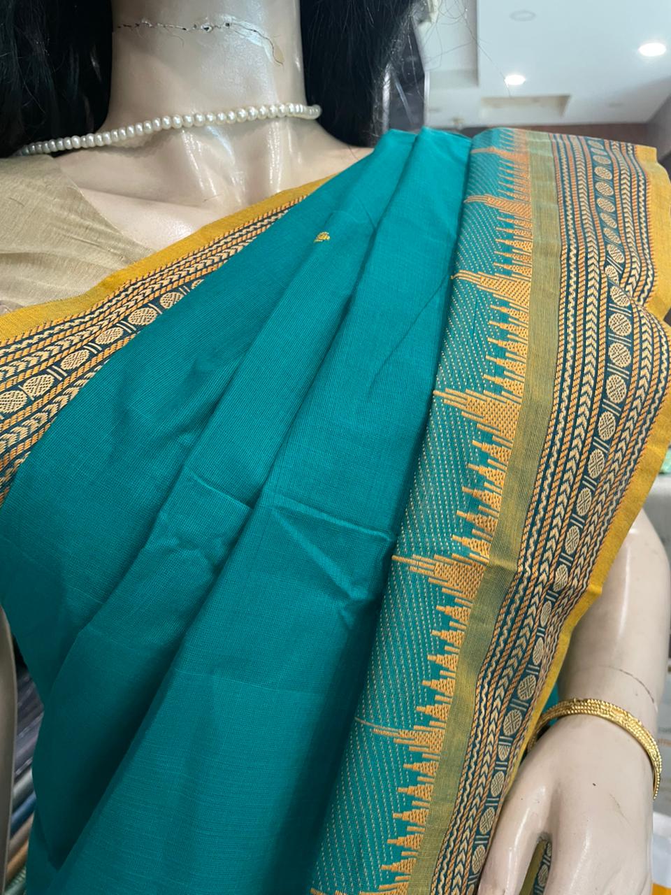 NV25A011 Teal Pure Handloom Kanchi Cotton Saree
