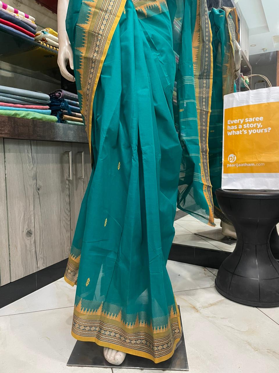 NV25A011 Teal Pure Handloom Kanchi Cotton Saree