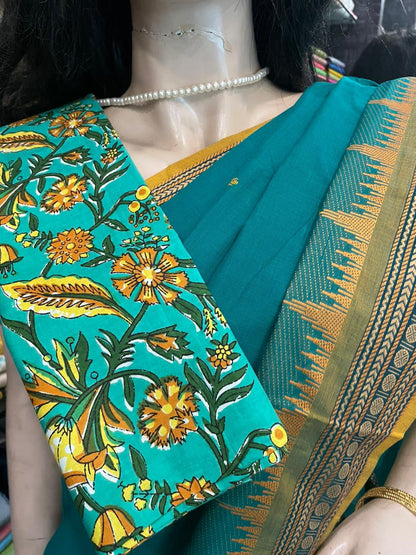 NV25A011 Teal Pure Handloom Kanchi Cotton Saree