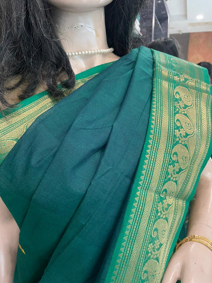 NV25A013 Dark Green Pure Handloom Kanchi Cotton Saree