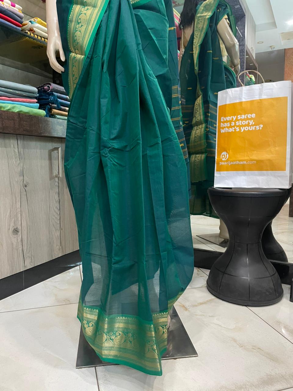 NV25A013 Dark Green Pure Handloom Kanchi Cotton Saree