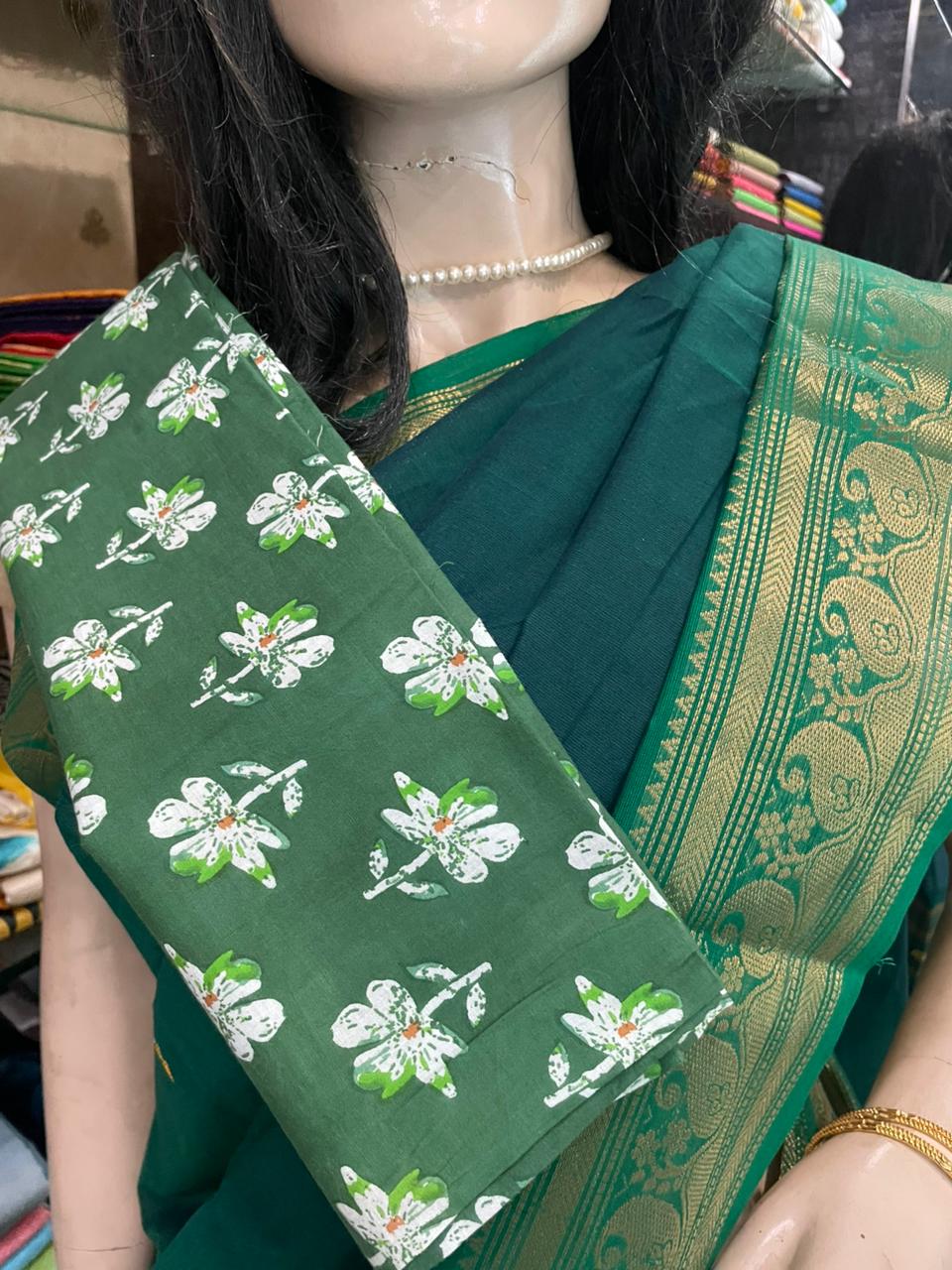 NV25A013 Dark Green Pure Handloom Kanchi Cotton Saree