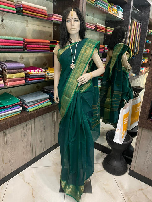 NV25A013 Dark Green Pure Handloom Kanchi Cotton Saree