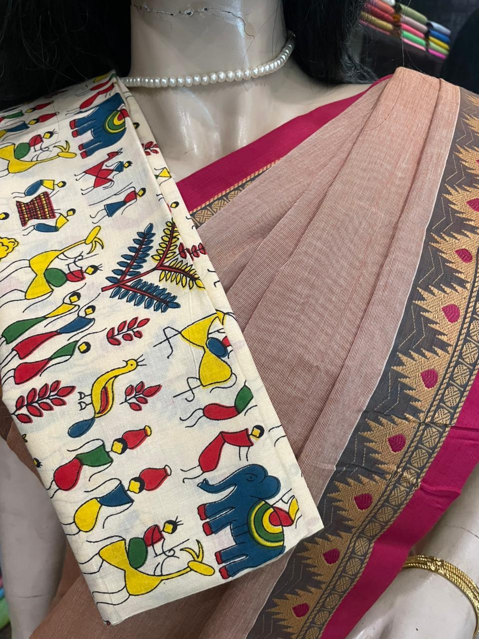 NV25A014 Cream Pure Handloom Kanchi Cotton Saree