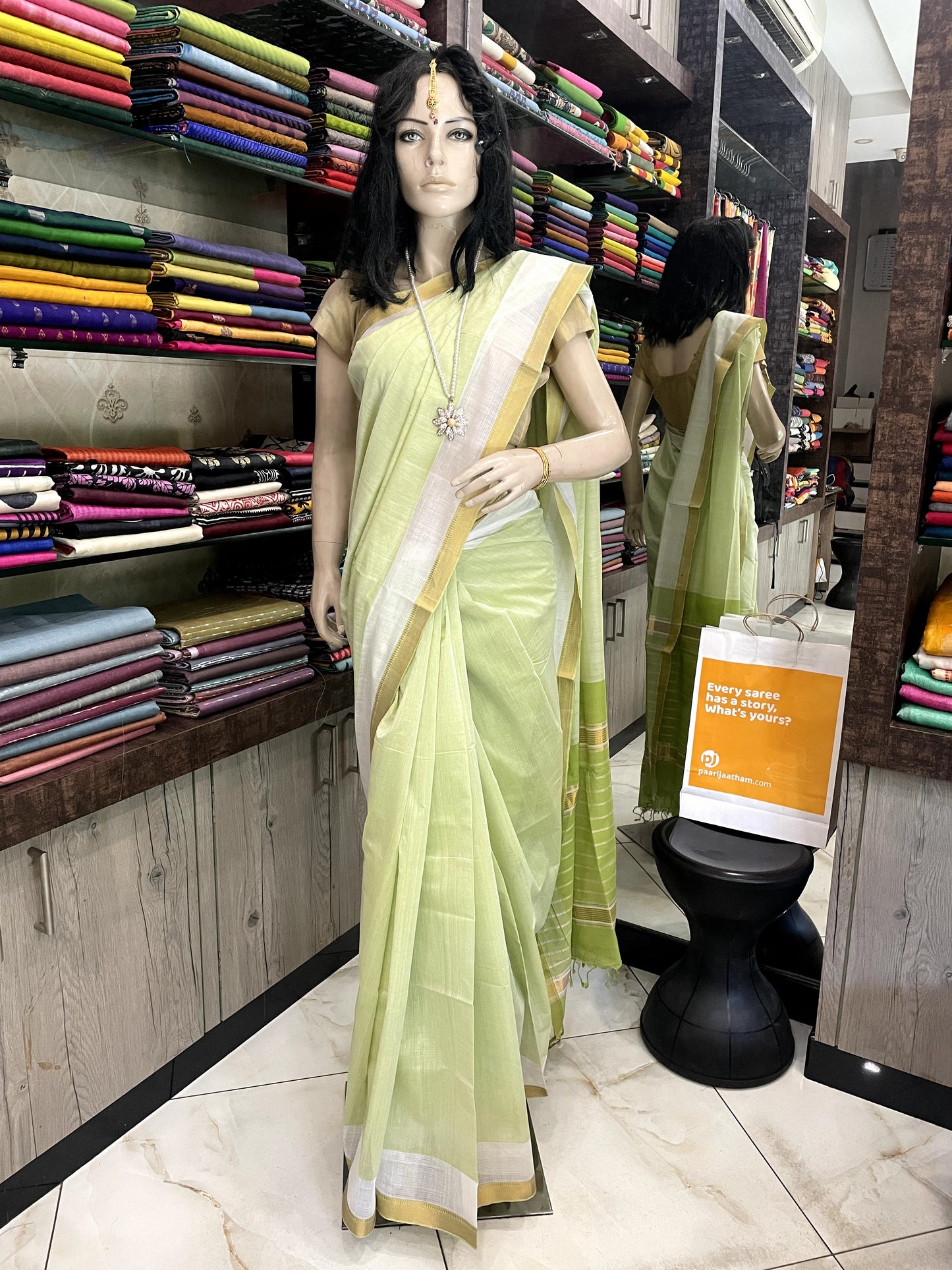 OT24A024 Green Gold Pure Handloom Mangalgiri Cotton Saree