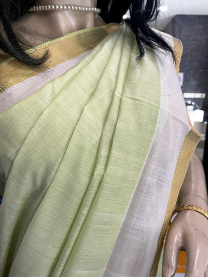 OT24A024 Green Gold Pure Handloom Mangalgiri Cotton Saree