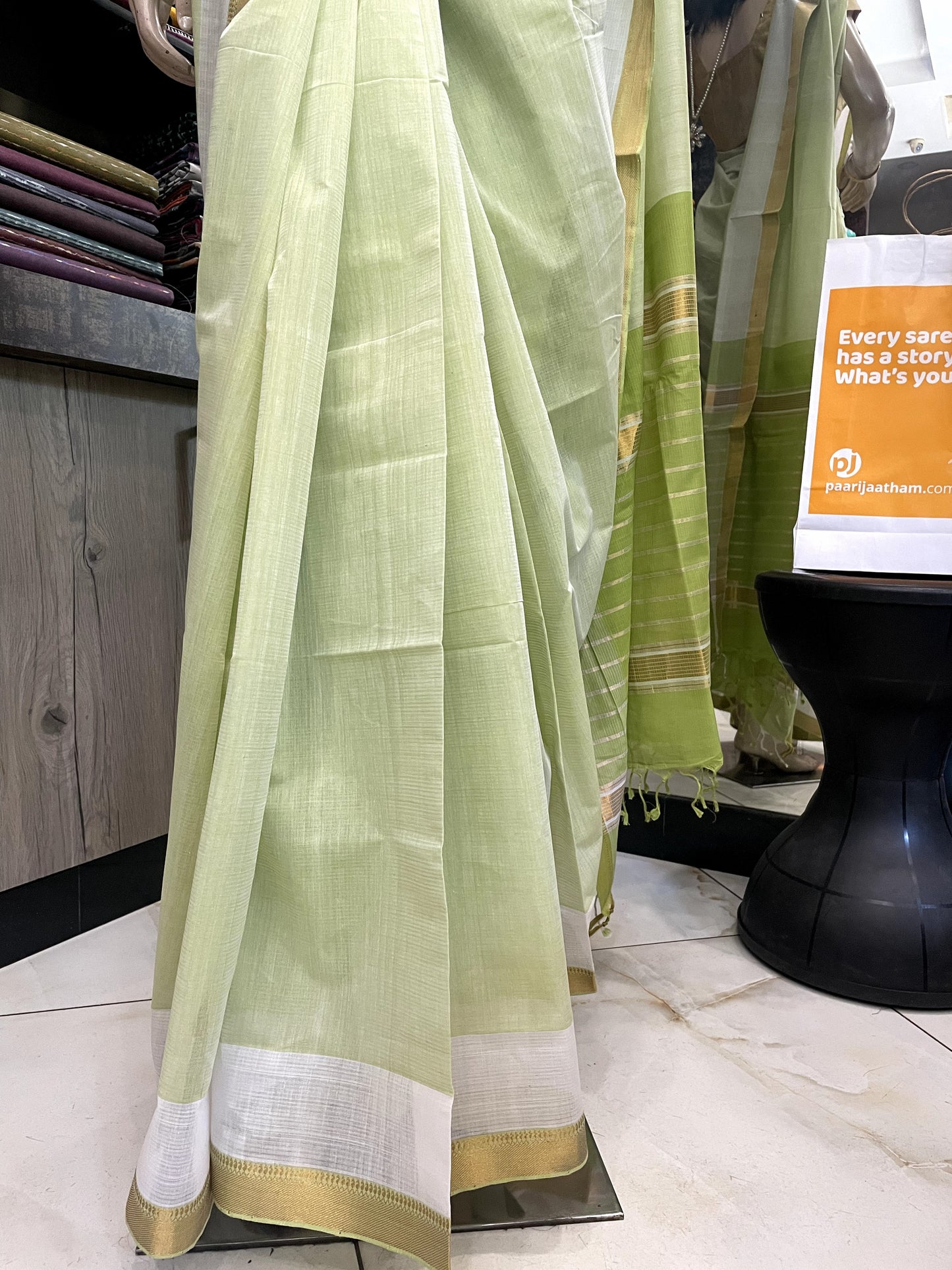 OT24A024 Green Gold Pure Handloom Mangalgiri Cotton Saree