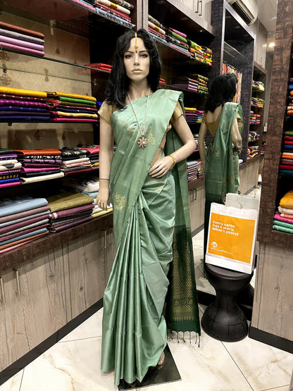 OT24A059 SeaGreen Green Pure Handloom Soft Silk Saree