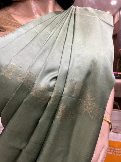 OT24A059 SeaGreen Green Pure Handloom Soft Silk Saree