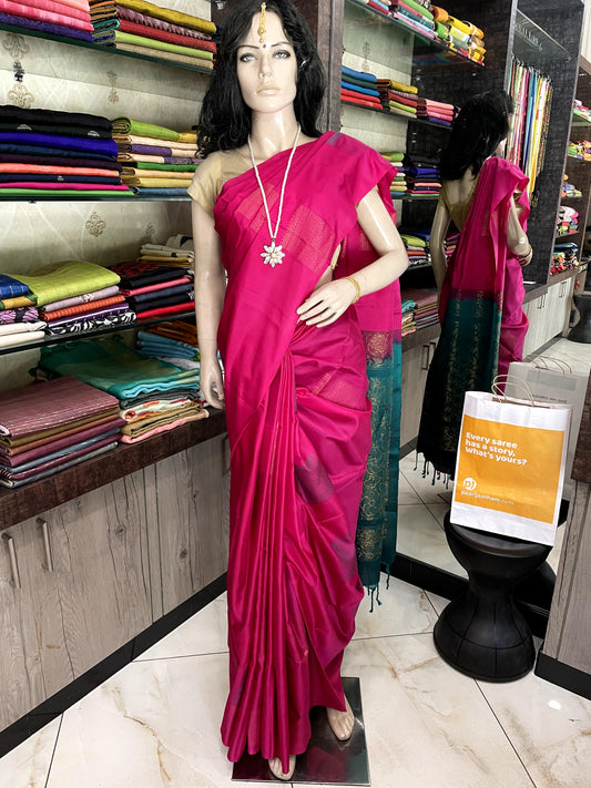 OT24A094 Rose Green Pure Handloom Soft Silk Saree
