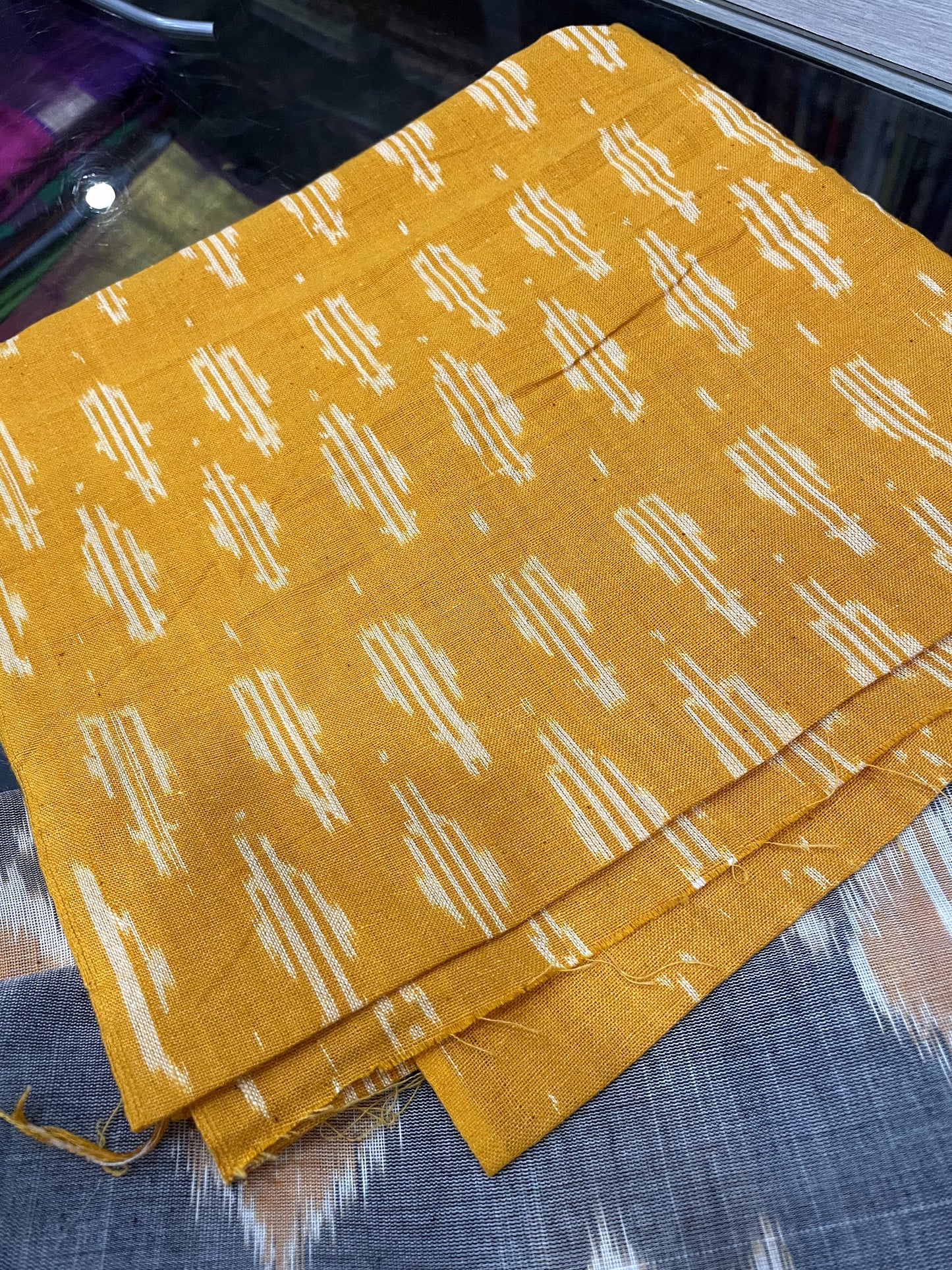 OT24A106 Grey Yellow Handloom Pochampally Ikkat Mercerized Cotton Saree