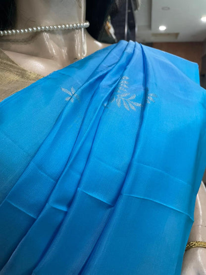 OT25A071 Blue Red Pure Handloom Soft Silk Saree