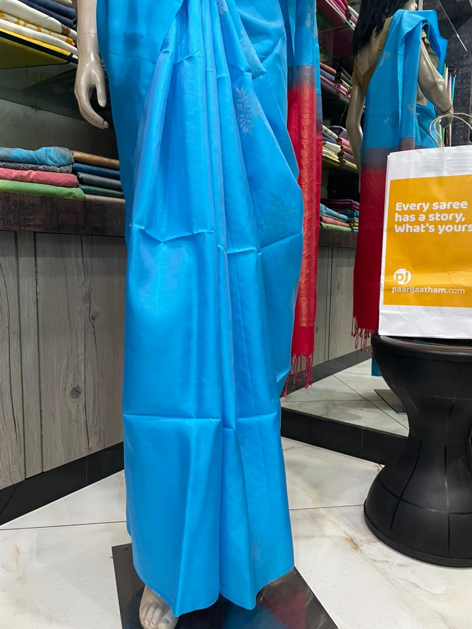 OT25A071 Blue Red Pure Handloom Soft Silk Saree