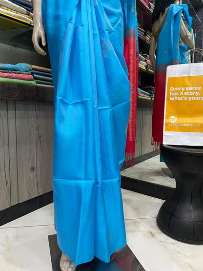 OT25A071 Blue Red Pure Handloom Soft Silk Saree