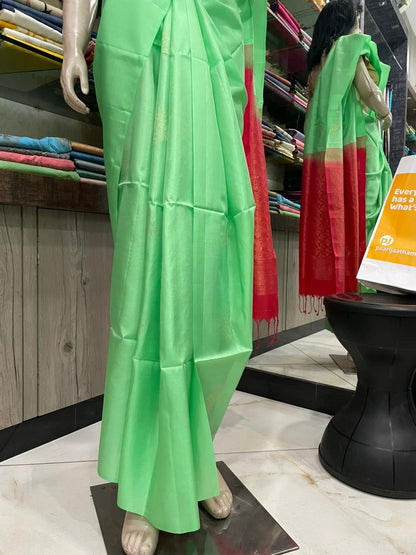 OT25A072 Green Pure Handloom Soft Silk Saree