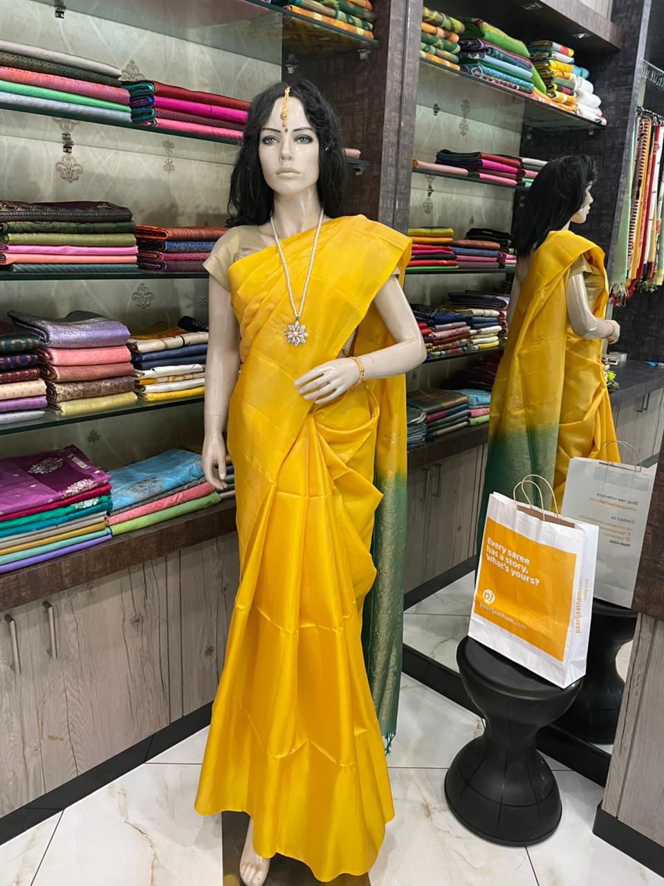 OT25A078 Yellow Pure Handloom Soft Silk Saree
