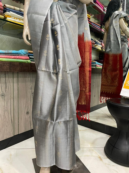 OT25A079 Grey Pure Handloom Soft Silk Saree