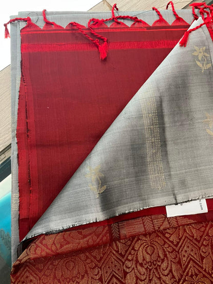 OT25A079 Grey Pure Handloom Soft Silk Saree