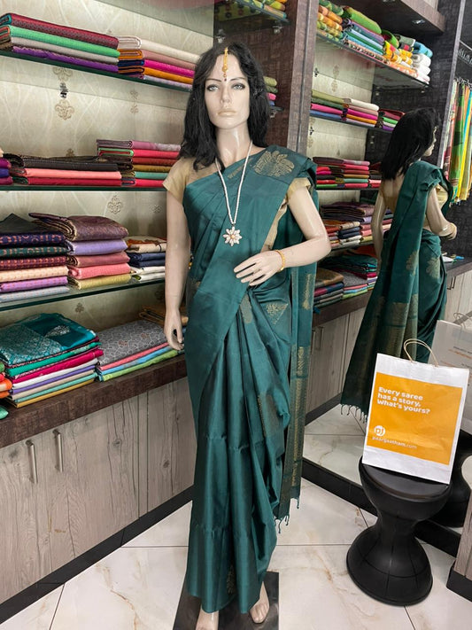 OT25A080 Teal Pure Handloom Soft Silk Saree