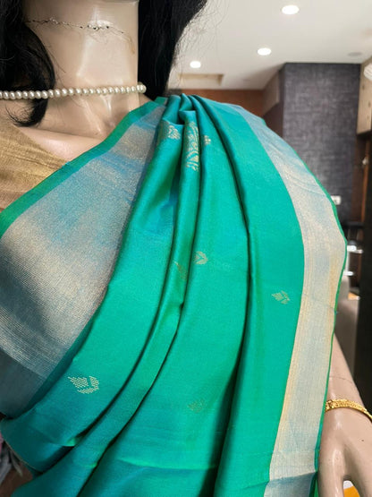 OT25A081 Green Pure Handloom Soft Silk Saree