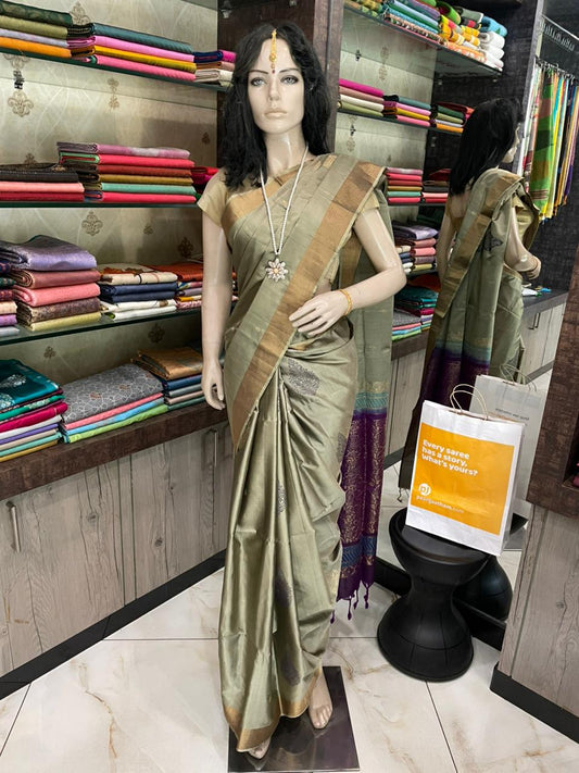 OT25A082 Sage Green Pure Handloom Soft Silk Saree