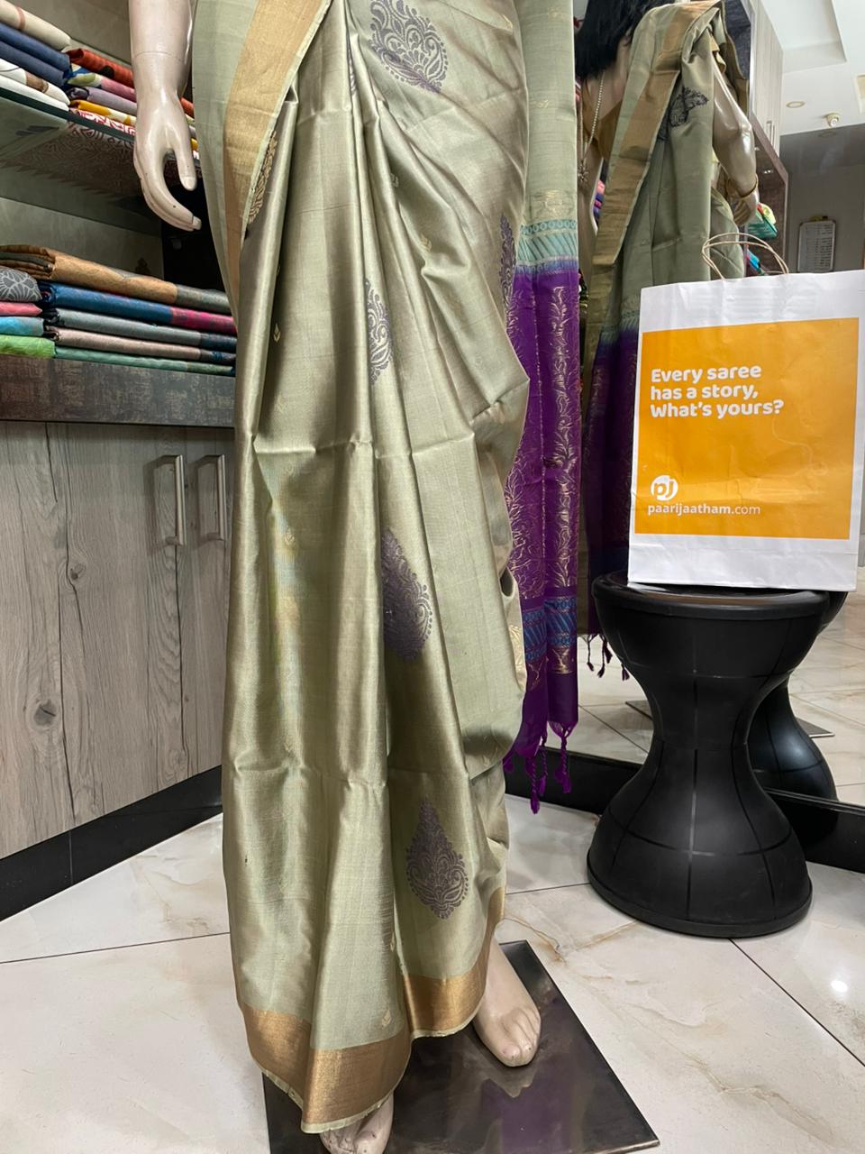 OT25A082 Sage Green Pure Handloom Soft Silk Saree