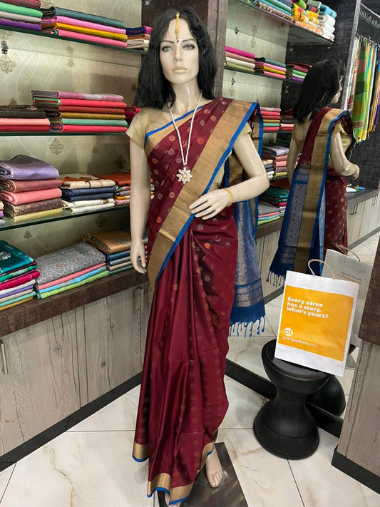 OT25A083 Maroon Pure Handloom Soft Silk Saree