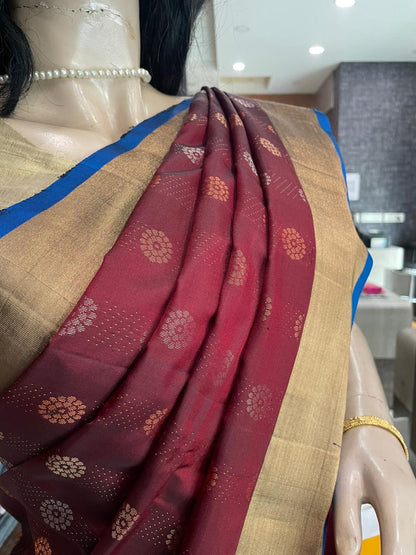 OT25A083 Maroon Pure Handloom Soft Silk Saree