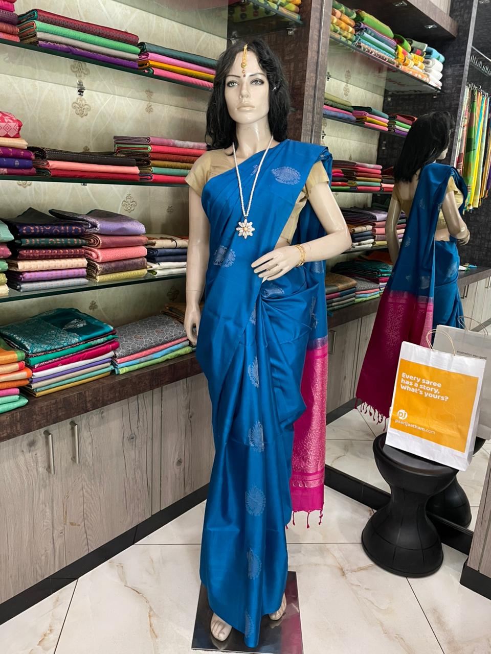 OT25A084 Blue Pure Handloom Soft Silk Saree