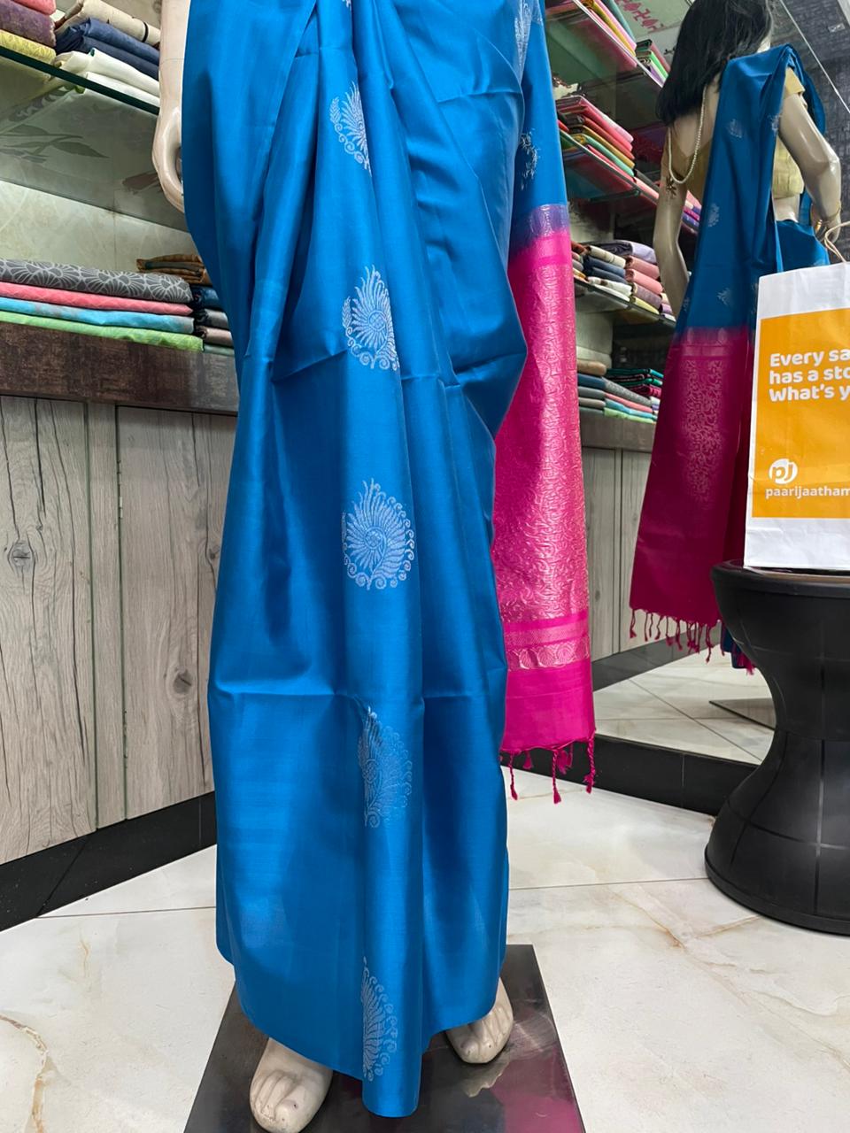 OT25A084 Blue Pure Handloom Soft Silk Saree