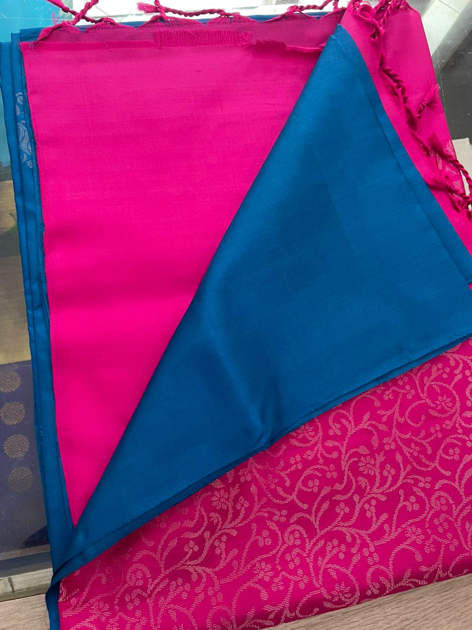 OT25A084 Blue Pure Handloom Soft Silk Saree