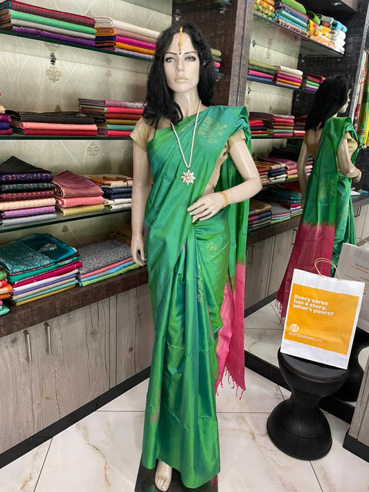 OT25A087 Green Pure Handloom Soft Silk Saree