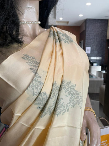 OT25A088 Cream Pure Handloom Soft Silk Saree