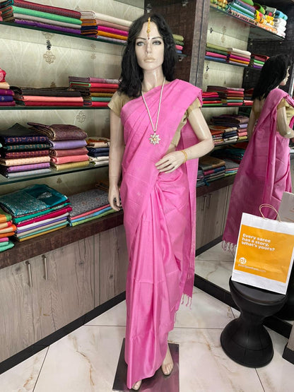 OT25A092 Pink Pure Handloom Soft Silk Saree