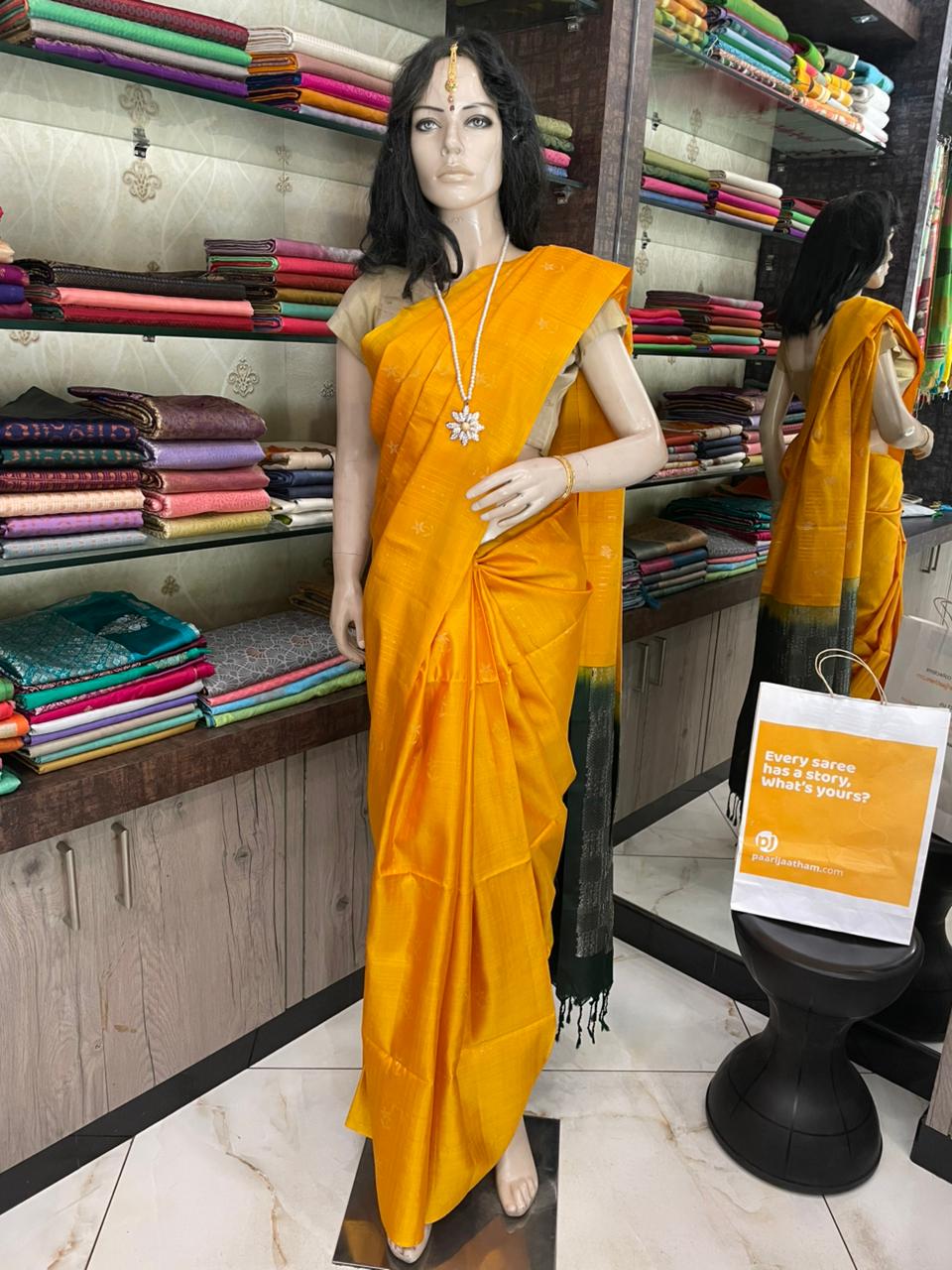 OT25A094 Mustard Yellow Pure Handloom Soft Silk Saree