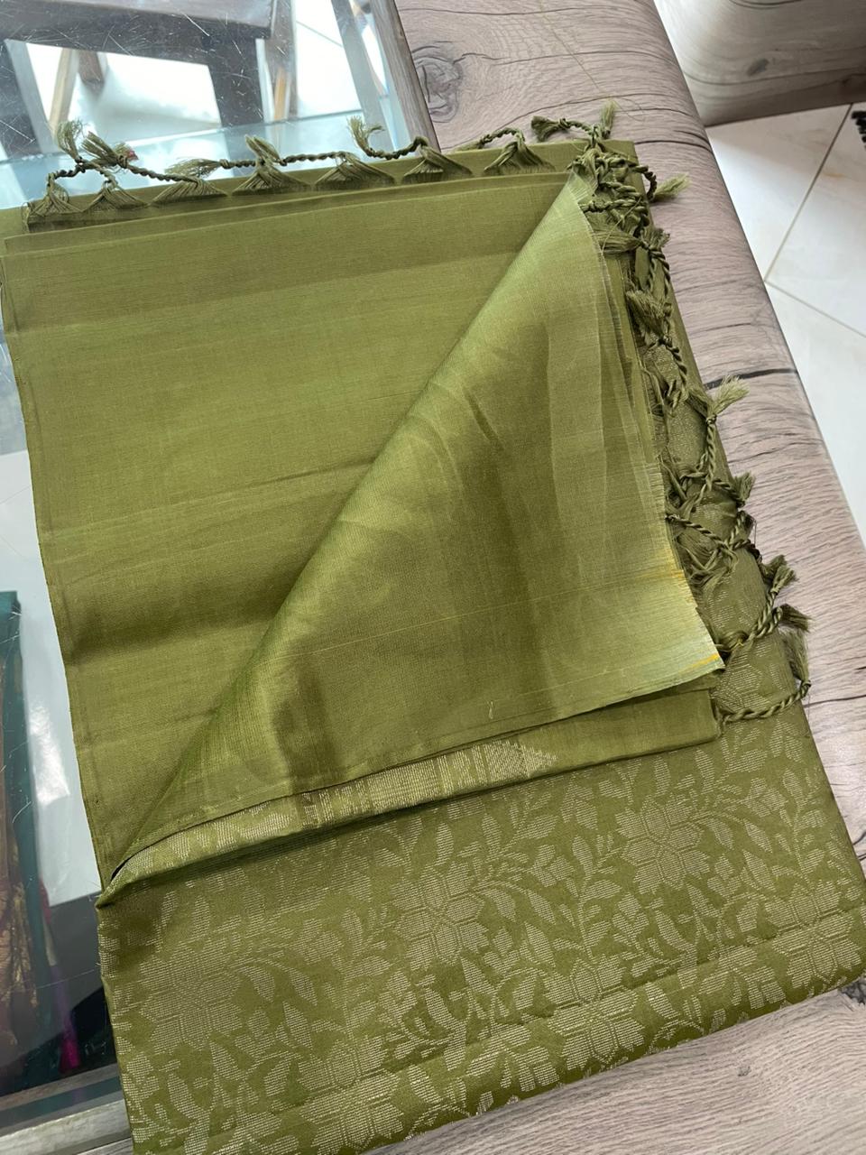 OT25A096 Olive Green Pure Handloom Soft Silk Saree