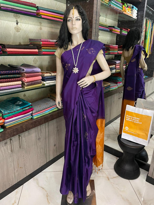 OT25A097 Purple Pure Handloom Soft Silk Saree