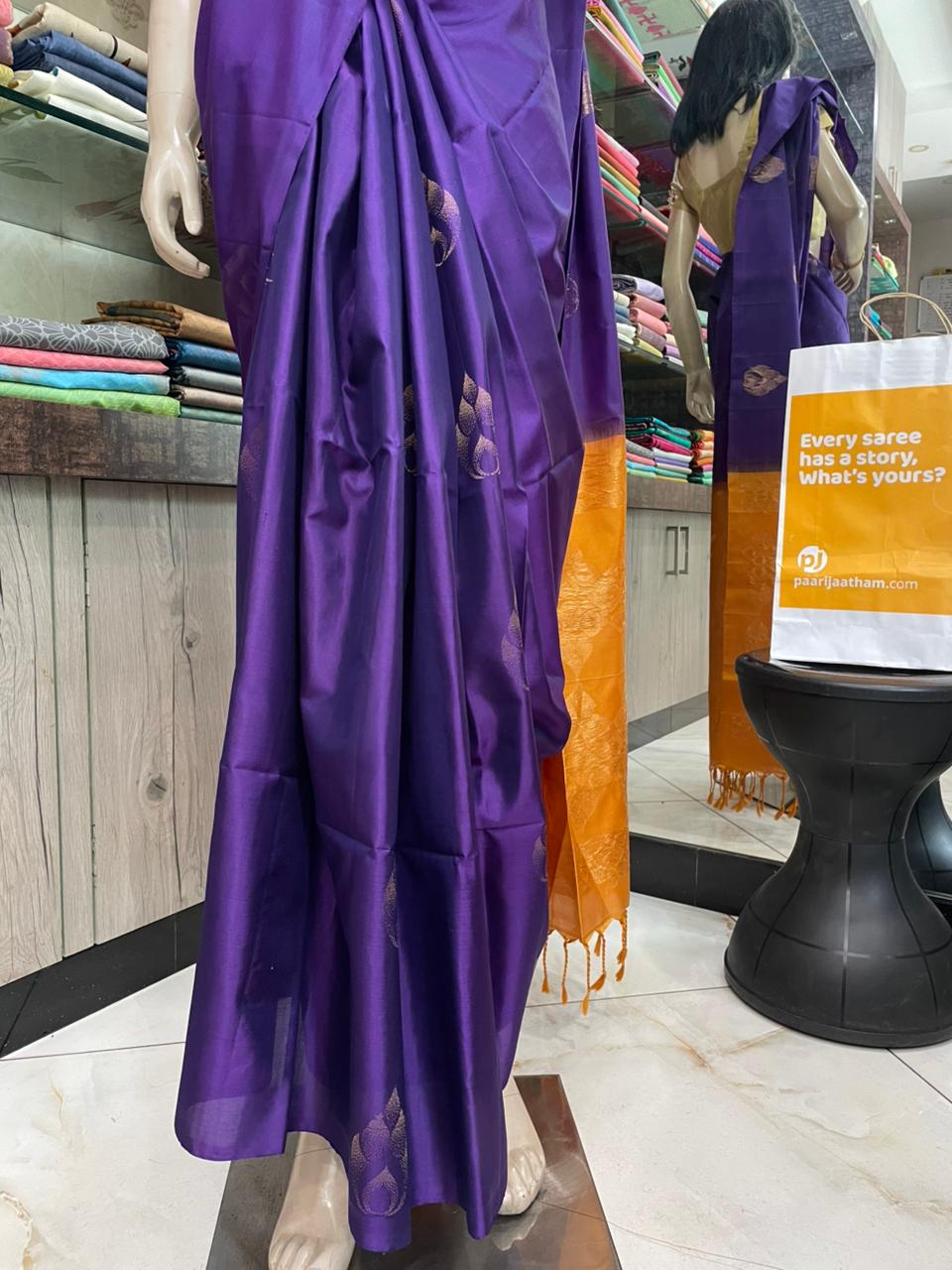 OT25A097 Purple Pure Handloom Soft Silk Saree