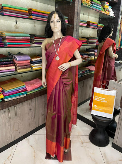 OT25A103 Brown Pure Handloom Soft Silk Saree